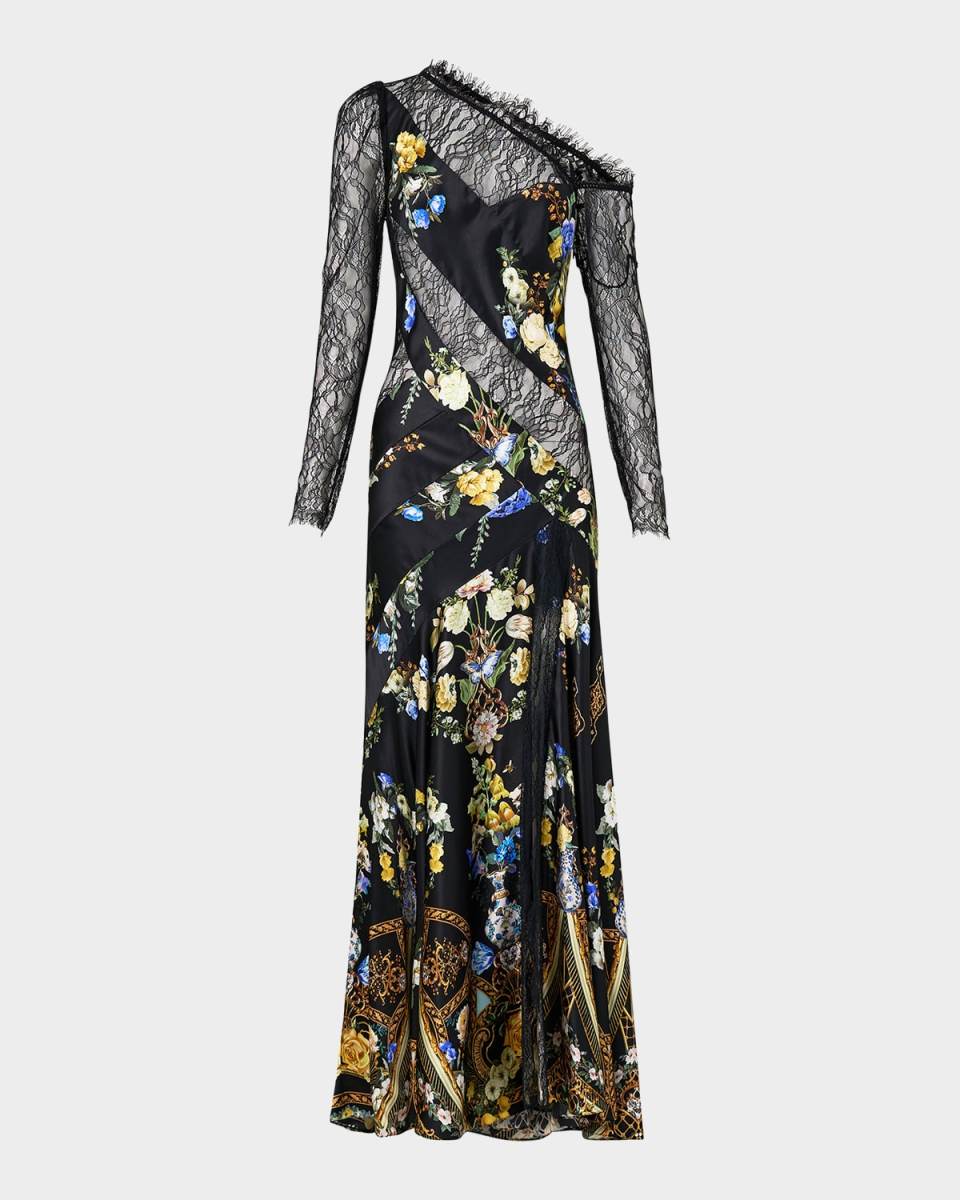 Ottoman Elegance Lace Splice One-Shoulder Dress